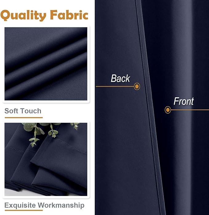 Aiyufeng Navy Blue Blackout Curtains for Bedroom 96 Inches Long 2 Panels, Solid Thermal Insulated, Energy Saving Living Room Window Treatment Curtains Blackout Drapes, W40 x L96 Inch, Navy Blue