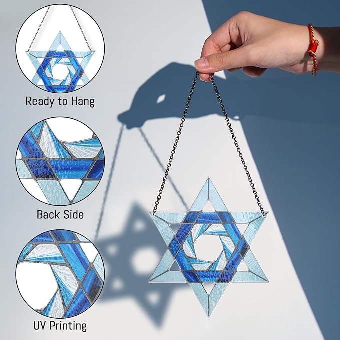Hanukkah Suncatchers for Windows - Star of David Ornament, Personalized Hanukkah Ornaments, Jewish Star Acrylic Window Suncatchers, Jewish Christmas Ornaments