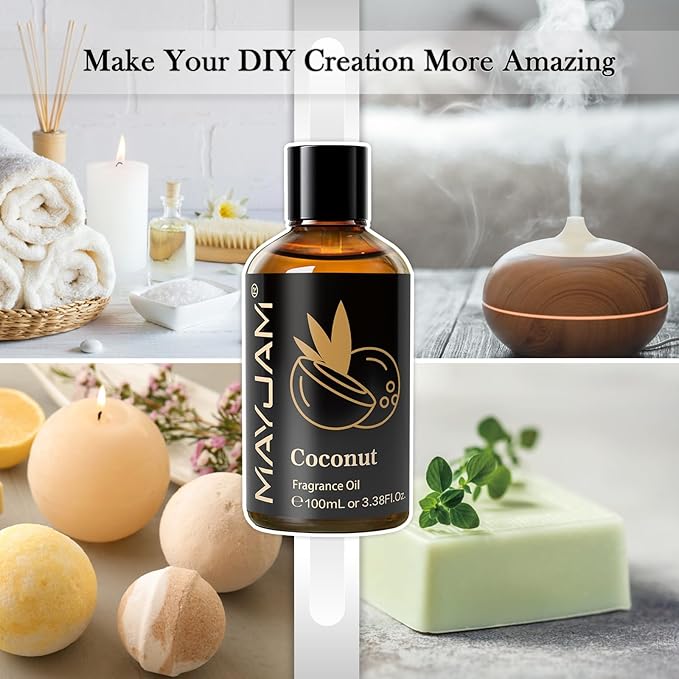 MAYJAM 100ML/3.38FL.OZ Coconut Fragrance Oils with Glass Dropper, Essential Oils for Diffusers for Home, Long Lasting Scented Oils for Diffusers Soap Candle Making