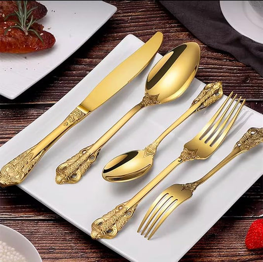 20-Pcs Luxury Silverware Set, Royal Flatware Set, Modern 304 Stainless Steel Flatware, Cutlery, Tableware (Gold, 20)