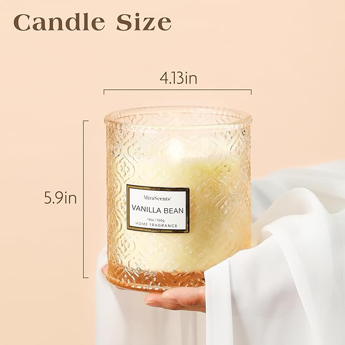 Vanilla Scented Candles, 19oz Aromatherapy Candles Gifts for Women, White Luxury Large Decorative Candles in Glass, Natural Soy Wax for Home