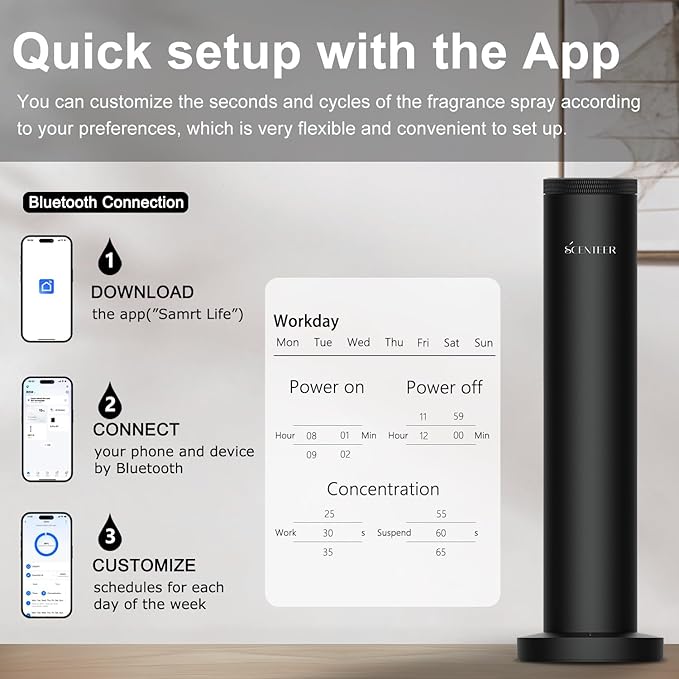 Wireless Hotel Scent Diffuser-Cordless Rechargeable Diffuser for Whole House- Scent Air Machine for Home -App Bluetooth Control - Waterless Essential Oil Diffuser for Large Room, Studio Office -Black
