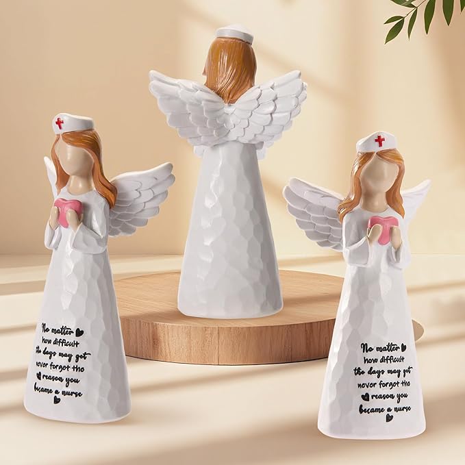Nurse Gifts for Women,Handmade 6 inch Angel Figurines Holding Heart - Gifts for Nurses Graduation/Week/Retirement/Appreciation, Inspirational Resin Home Decor with Nurse's Motto Engraved