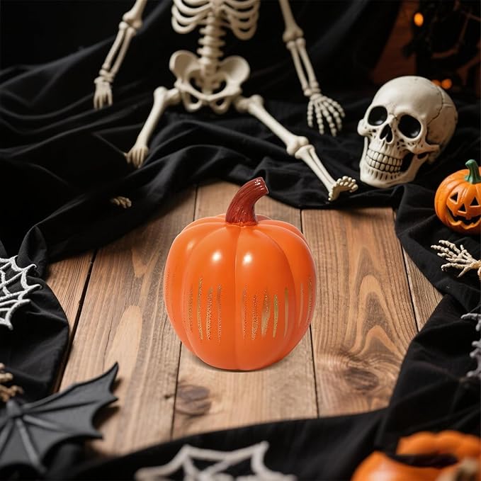 Starry Night Pumpkin, Twinkle Light Resin Pumpkins, One-Button Switch Control, Built-in LED Light, Indoor Glowing Night Light, Halloween Decor for Home (Orange)