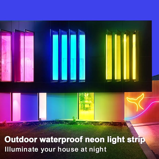 100ft LED neon Lights with Remote APP Control IP65 Waterproof Flexible Neon LED Strip Lights 24v RGB LED neon Rope Lights for Bedroom Room Outdoors Decor(2 Rolls of 50ft