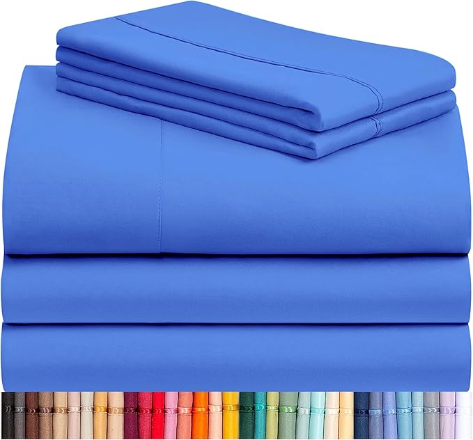 LuxClub 5 PC Sheet Set Bed Sheets Deep Pockets 16" Eco Friendly Wrinkle Free Cooling Machine Washable Hotel Bedding Silky Soft - Marine Blue Split King
