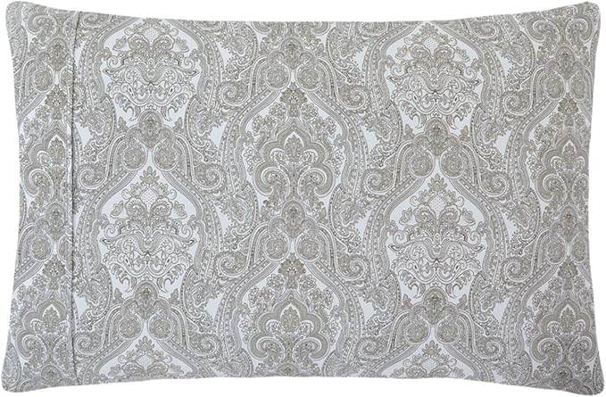 Queen Size Bed Sheets Set Deep Pockets - 6PC Paisley Ultra Soft Microfiber Bed Sheets - Easy to Clean, 90 Thread Count Sheets with Fitted Sheet, Flat Sheet & Pillowcases (Light Grey)