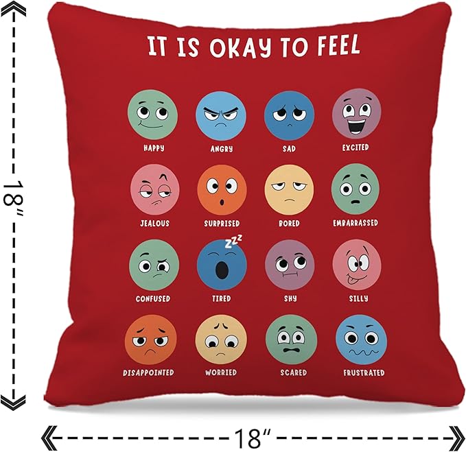 Nogrit Counseling Office Must Haves Red Pillow Cover, Calming Corner, Mental Health Pillowcase Decor for Home Kids,Mental Health Counselor Gifts, Calming Corner Items Kids Pillow Covers 18x18