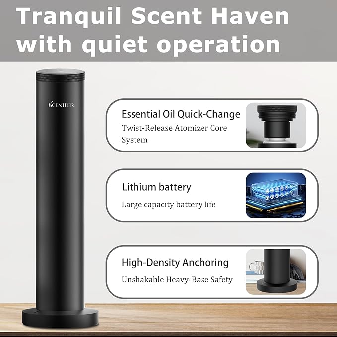 Wireless Hotel Scent Diffuser-Cordless Rechargeable Diffuser for Whole House- Scent Air Machine for Home -App Bluetooth Control - Waterless Essential Oil Diffuser for Large Room, Studio Office -Black