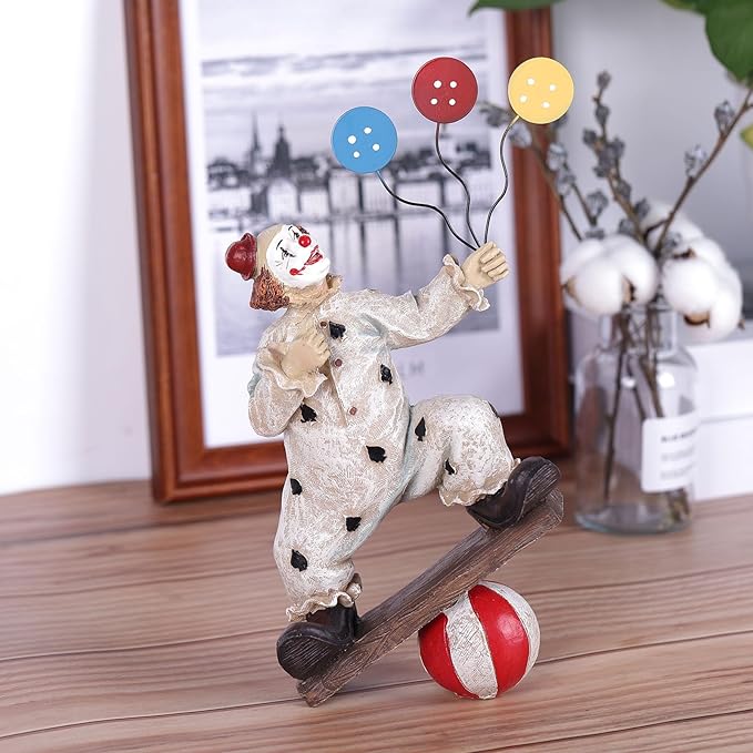 orenm Creative Clown Circus Statues,Interesting Home Decor Resin Sculpture,Handmade Crafts Collectible Art Figures Decor Ornament,Christmas,Parties and Events Desktop Decor (Balloon)