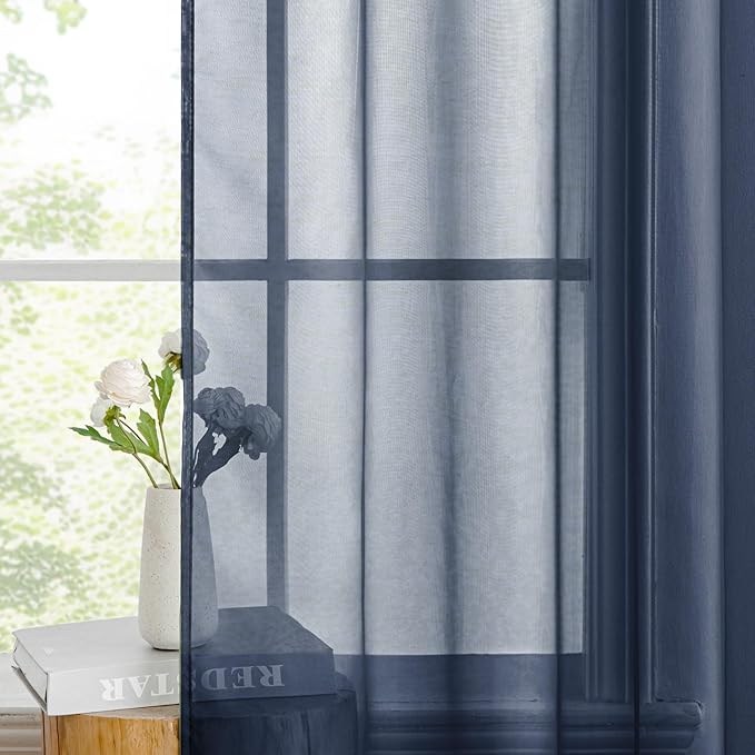 MIULEE 2 Panels Navy Blue Sheer Curtains 90 inches Long Window Curtains Rod Pocket Elegant Window Voile Panels/Drapes/Treatment for Bedroom Living Room (54X90 Inches)
