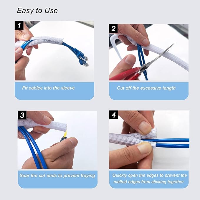 CrocSee 10ft - 3/4 inch Braided Cable Management Sleeve Cord Protector - Self-Wrapping Split Wire Loom for TV/Computer/Home Theater/Engine Bay - White