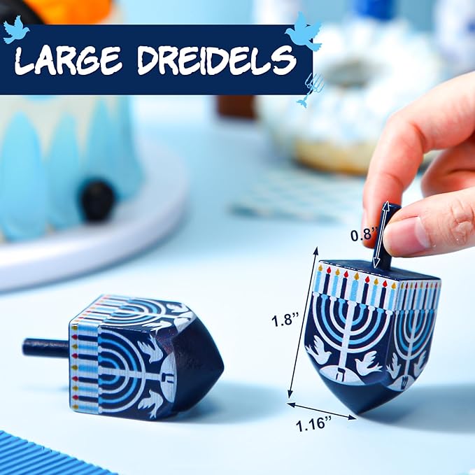 2 Pcs Hanukkah Dreidels Game Toy Extra Large Wooden Dreidel for Hanukkah Decoration with English Transliteration, Forever Spinning Tops Party Favors(Candlestick)