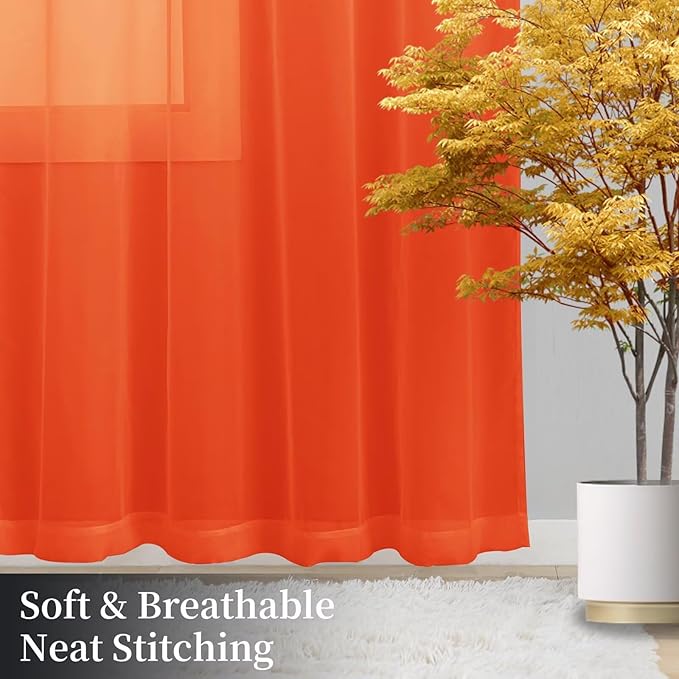 Sheer Curtains 45 Inches Long 2 Panels, Rod Pocket Short Curtain for Kitchen, Bedroom, Cafe Window(Burnt Orange 38" W x 45" L)