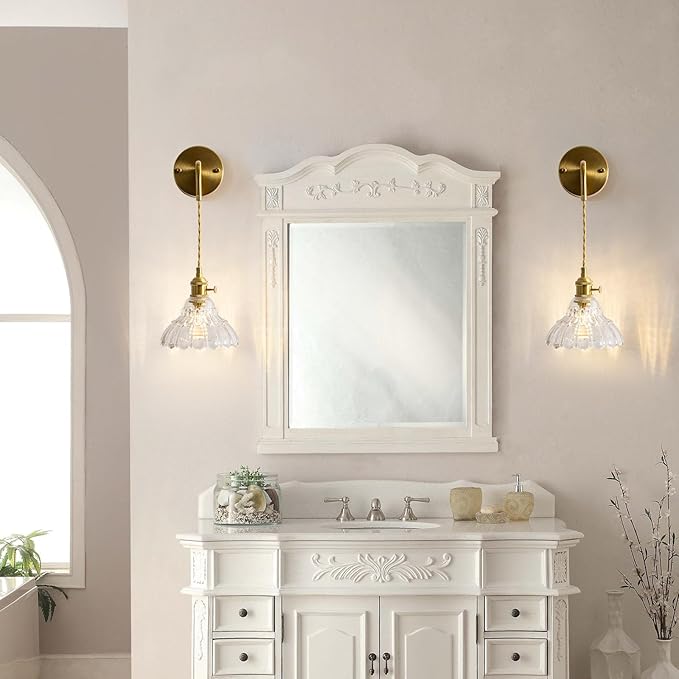KSRYSZCQ Wall Sconces Set of 2,Modern Gold Vanity Lights with Clear Glass Shade, Hardwired Bathroom Wall Sconce Lighting Fixtures for Kitchen Over Sink Living Room Hallway Cabinet Porch