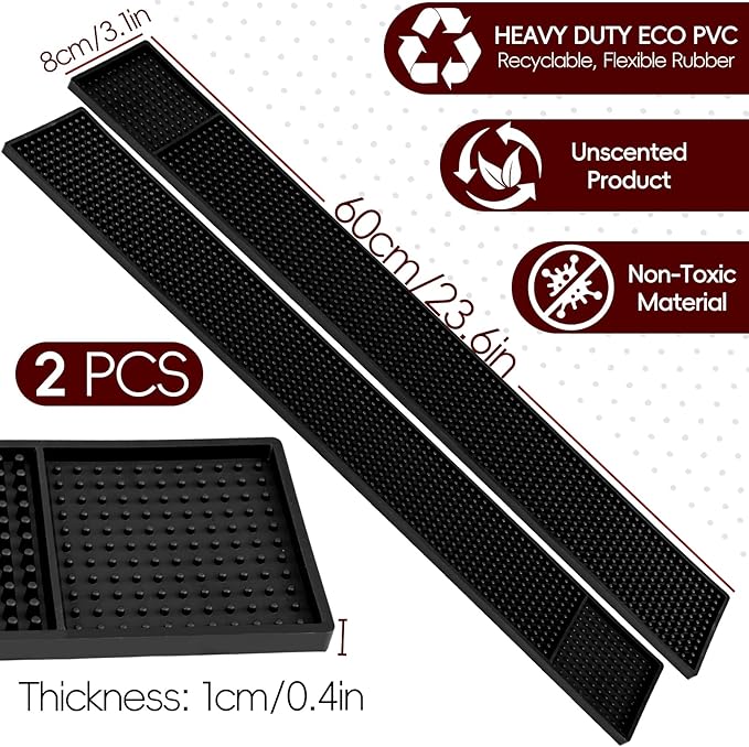2Pcs Bar Mats for Countertop - Bar Mats for Bartending for Home Bar - 24" x 3" Non-Slip Rubber Coffee Mat, Service Spill Mat, Bartender Accessories