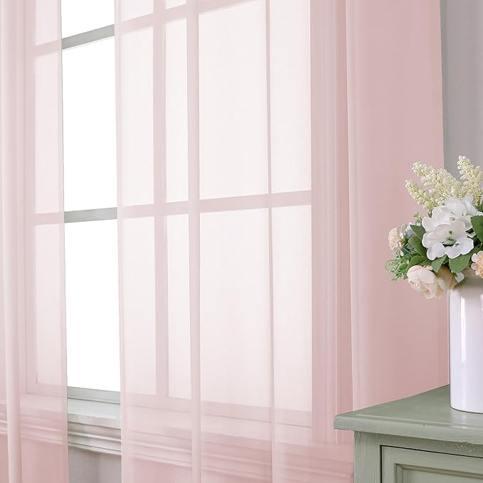 Aiyufeng Blush Pink Sheer Curtains 63 Inch Length 2 Panels Set, Light Filtering Airy Rod Pocket Light Pink Window Curtain Treatment Drapes for Kitchen Bedroom Living, Each 40Wx63L Inches