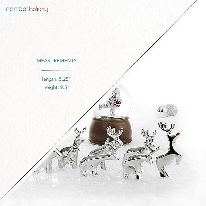 Nambé Red-Nosed Reindeer Holiday Sculpture – Christmas Tabletop Figurine by Alvaro Uribe, Polished Alloy Display for Mantel, Pairs with Sleigh and Reindeer Sets, 9.5” Tall Collectible Decor