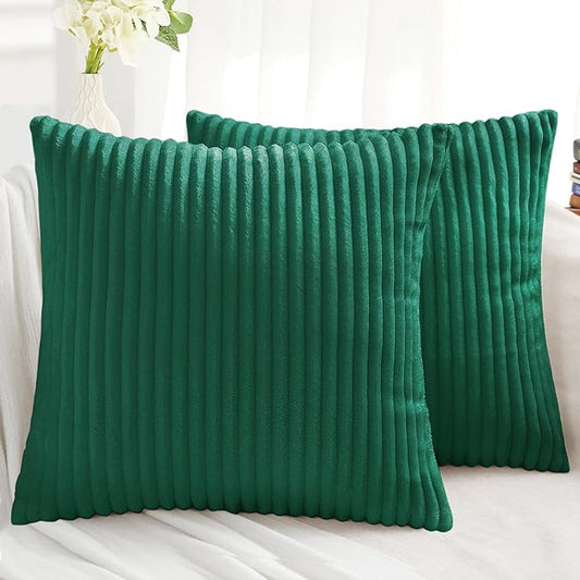 Simmore Decorative Throw Pillow Covers 22x22 Set of 2, Soft Natural Plush Flannel Double-Sided Fluffy Couch Pillow Covers for Sofa Living Room, Green