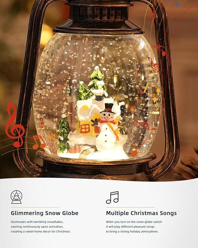 Christmas Decorations Snowman Snow Globes Musical Lighted with 6H Time Glittering Village Christmas Decor Snow Globes Snowman Gifts