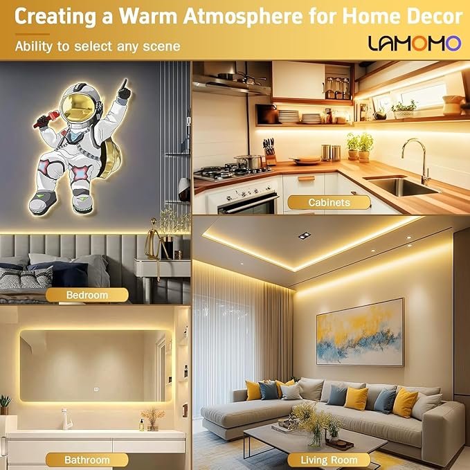 Lamomo LED Neon Lights, 24V Warm White Dimmable LED Rope Lights, 65.6ft Waterproof Flexible LED Strip Lights, Silicone 3000K Neon LED Strip for Bedroom Indoor Outdoor Decor