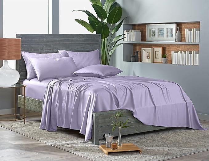 Pure Bamboo Queen Sheets, Genuine 100% Organic Viscose Derived from Bamboo Bed Sheet Set, Luxuriously Soft & Cooling, Double Stitching, 2 Year Quality Promise (Queen, Lavender)