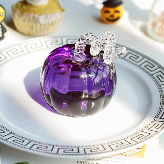 H&D HYALINE & DORA Crystal Pumpkin Figurine, Glass Pumpkin Sculpture Collectible Thanks Giving Decor, Desktop Decoration Glass Pumpkin for Thanksgiving Halloween Home Garden Party Decor