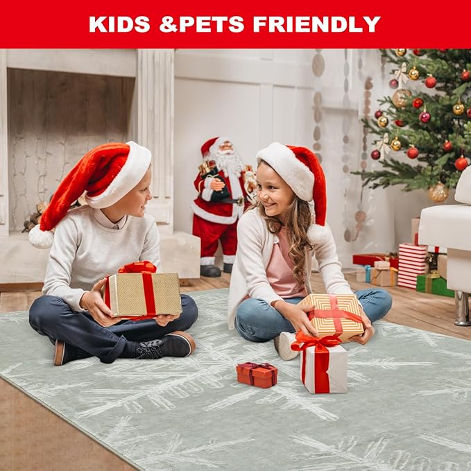 Lahome Snowflake Washable Rugs for Entryway- 2x4 Small Rug Ultra-Thin Soft Door Mat Indoor Entrance Indoor Door Mat, Rubber Backing Throw Carpet Entryway Rug for Kitchen Bathroom Bedroom(2x4ft,Grey)