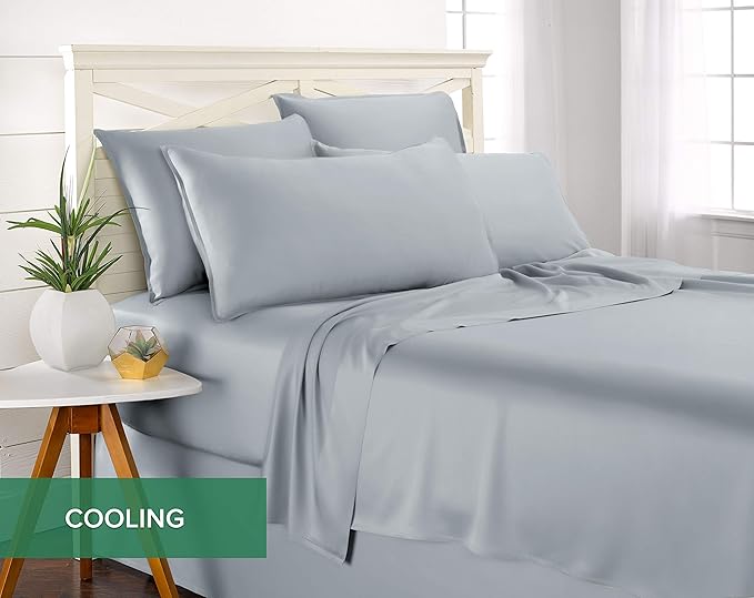 Full Sheets by Pure Bamboo, Genuine 100% Organic Viscose Derived from Bamboo Bed Sheet Set, Luxuriously Soft & Cooling, Double Stitching, Lifetime Quality Promise (Full, Sterling Blue)