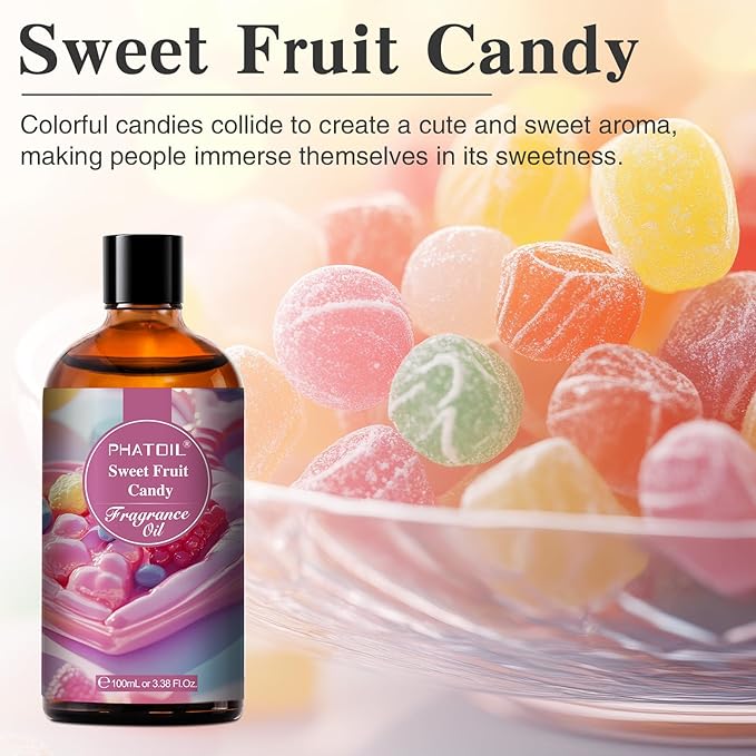 PHATOIL 3.38FL.OZ Sweet Fruit Candy Fragrance Oils for Aromatherapy, Essential Oils for Diffusers for Home, Perfect for Diffuser, Yoga, Skin Care, DIY Candle and Soap Making - 100ml