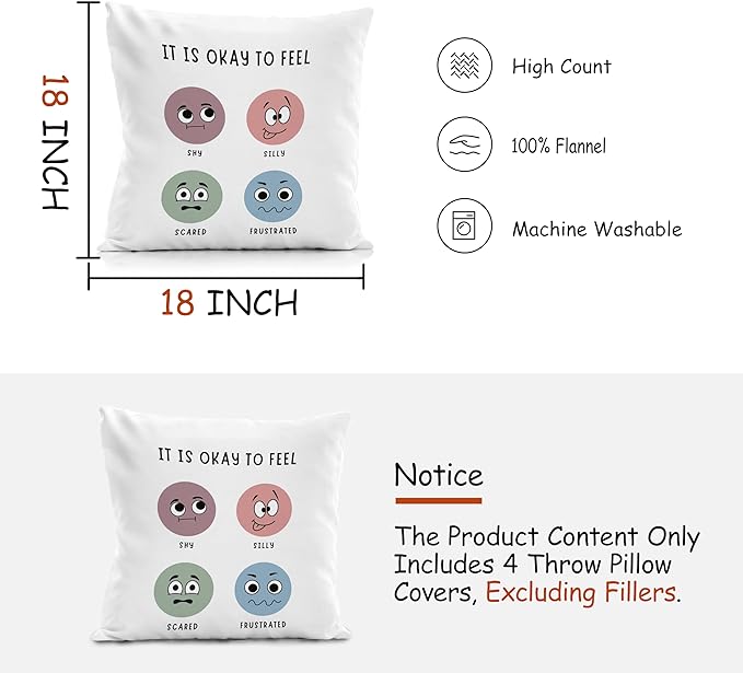 Nogrit Counseling Office Must Haves Pink Pillow Cover, Calming Corner, Mental Health Pillowcase Decor for Home Kids,Mental Health Counselor Gifts, Calming Corner Pillow Covers 18X18 Set of 4