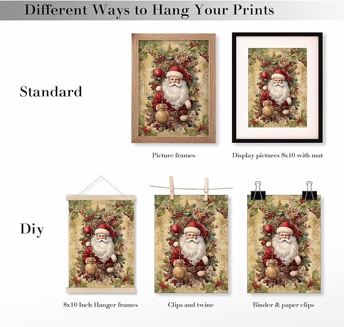 JXREQ Vintage Christmas Pictures Wall Decor Prints,Retro Christmas Wall Art Decorations for Home Kitchen Bathroom Bedroom Living Room,Santa Claus Xmas Tree Decor Prints Set of 4,12x16 Unframed