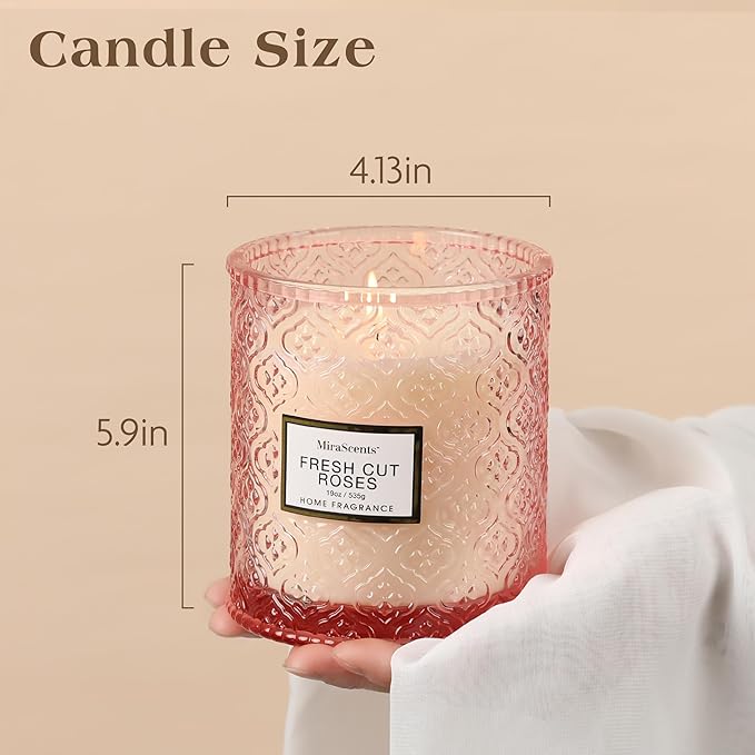Rose Scented Candles, Mothers Day Candles Gifts for Women, Pink Luxury Large Decorative Candle in Glass, 19oz Natural Soy Wax for Home