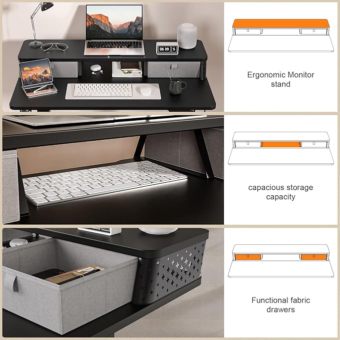 40 x 24 Inch Standing Desk with 2 Drawers, Easily Assembled Height Adjustable Desk, Ergonomic Sit to Stand Electric Desk for Home Office Workstation, Classic Black