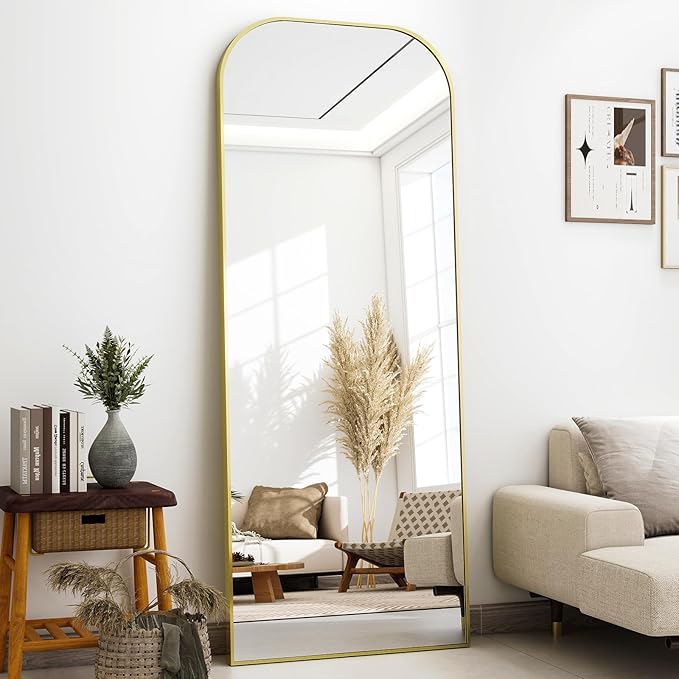 56x21 Inch Full Length Mirror - Large Floor Standing & Wall Mountable Full Body Mirror with Sturdy Aluminum Frame, Arched Top Design, Freestanding or Hanging for Bedroom, Living Room, Cloakroom,Gold