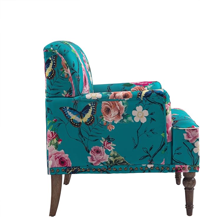 UIXE Floral Accent Chair, Living Room Arm Chairs Modern Nailhead Trim Club Armchair with Wood Legs, Comfy Upholstered Sofa Lounge Seat Reading Seat Bedroom Side Seating for Home Office