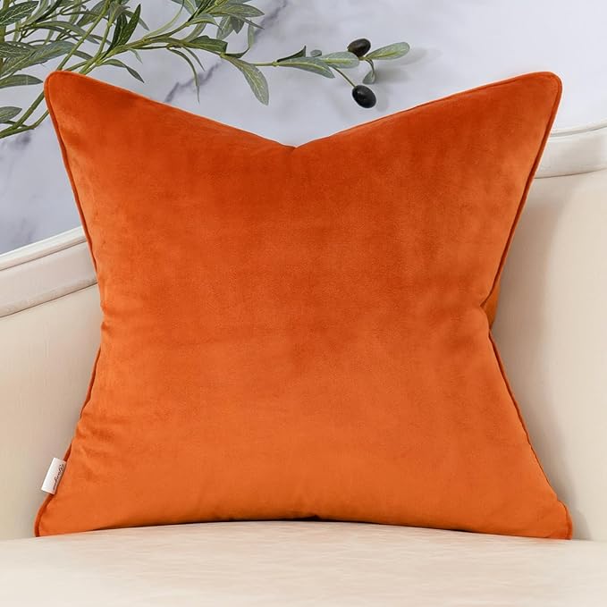 Yangest Orange Twigs Throw Pillow Cover Velvet Branches Velvet Cushion Case Neutral Pillowcase for Sofa Couch Bedroom Living Room Home Decor,18x18 Inch