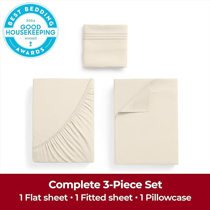 Mellanni Twin XL Sheets Set - 3 PC Iconic Collection Bedding - Hotel Luxury, Extra Soft, Cooling Bed Sheets - Wrinkle, Fade, Stain Resistant (Twin Extra Long, Golden Ivory)