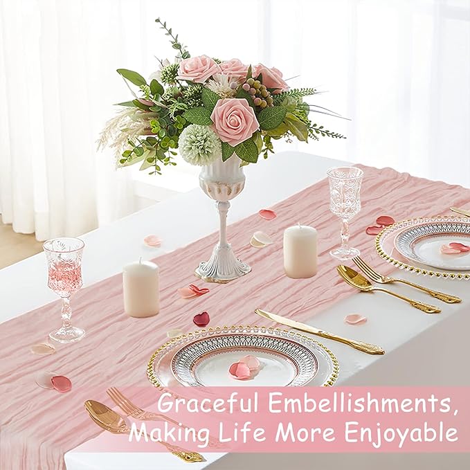 Pink Table Runner, 10Ft 120in Cheesecloth Table Runner, Gauze Rustic Cheese Cloth Table Runners for Wedding, Party, Baby & Bridal Shower, Boho Table Runners for Christmas Thanksgiving Halloween Easter