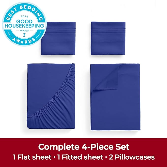 Mellanni Extra Deep King Sheets - 4 PC Iconic Collection Bedding - Hotel Luxury, Ultra Soft, Cooling Bed Sheets - Wrinkle, Fade, Stain Resistant (King, Royal Blue)