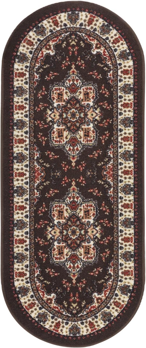 Antep Rugs Alfombras Oriental Traditional 2x5 Non-Skid (Non-Slip) Low Profile Pile Rubber Backing Kitchen Area Rugs (Brown, 2' x 5' Oval)