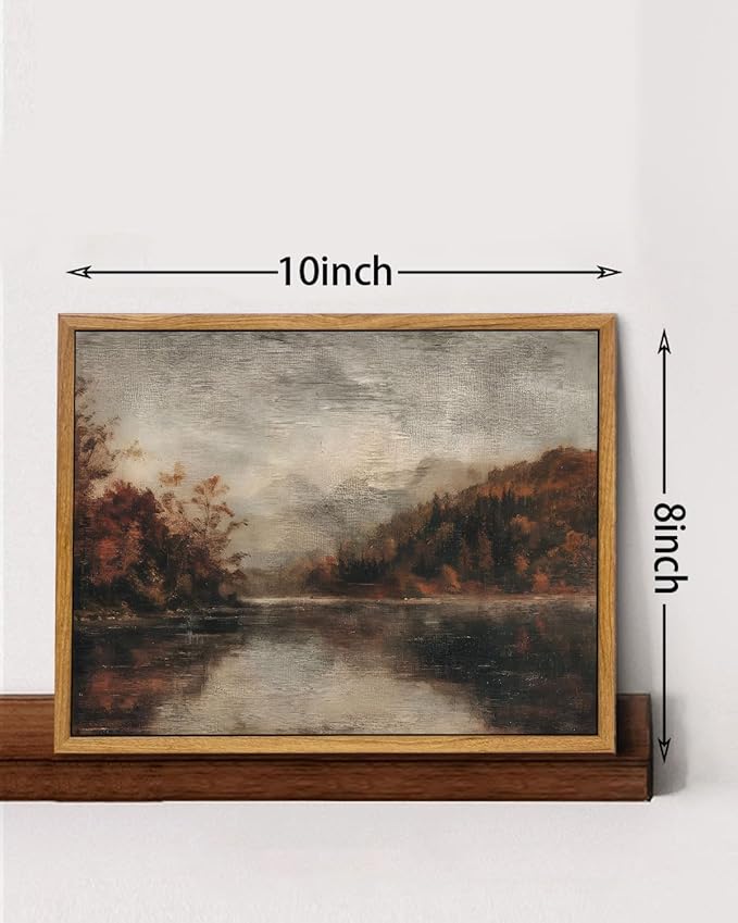 KISSFOX Vintage Autumn Lake Landscape Canvas Wall Art Fall Moody Farmhouse Rustic Country Painting Framed Wall Art Prints Artwork For Living Room Bedroom Kitchen