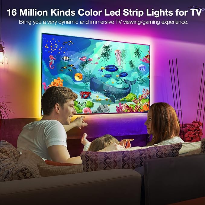 DAYBETTER Led Lights for TV, 10ft TV Led Backlight, Led TV Lights for 32-60inch TV, USB Led Strip Lights for TV Lights That Change with TV, APP Control, TV Led Lights for Bedroom(No Remote)