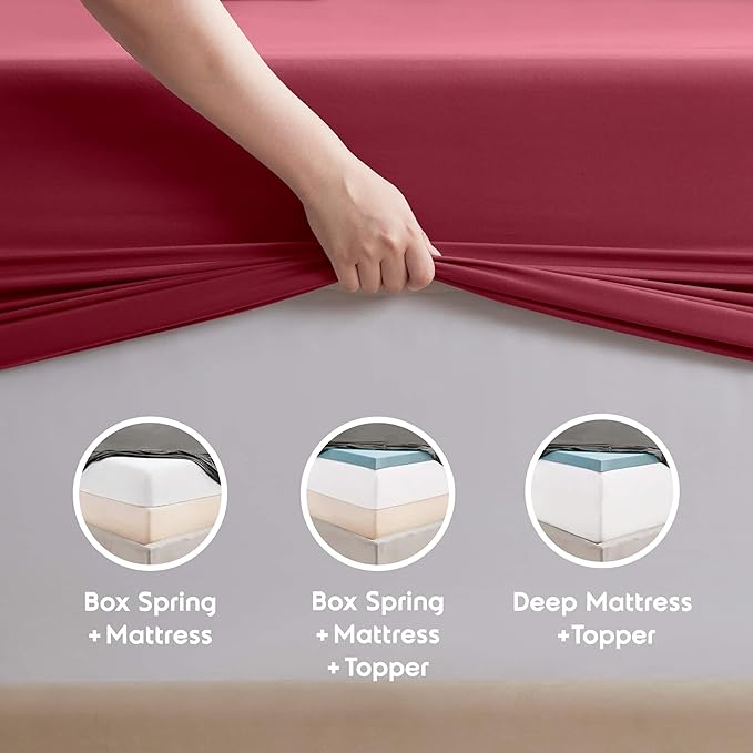Nestl Extra Deep Twin Sheet Set - 4 Piece Breathable & Cooling Sheets - Hotel Luxury Bedding Set w/18-24 Inch Deep Pockets - Easy & Secure Fit - Super Soft, Wrinkle Free & Comfy - Burgundy Red