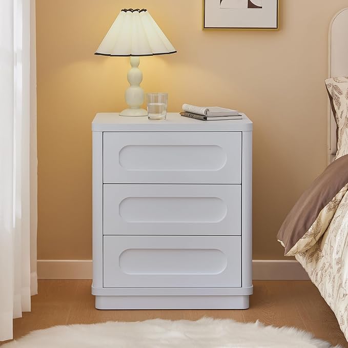 Night Stand Set of 2, Nightstand with 3 Drawers, 21.7"(W) x 15.8"(D) Large Night Stand Bedside Tables for Bedroom, Modern Storage Bedside Table for End Tables, Sofa, White