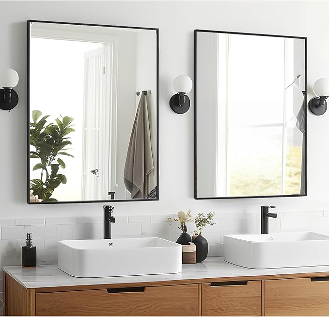 Wall Mirror 30x36, Rectangle Bathroom Mirror 30 x 36 inch, Black Metal Wall Mirror, Large Vanity Mirror 30 by36, Modern Wall Mounted Mirrors for Hallway, Living Room, Bedroom