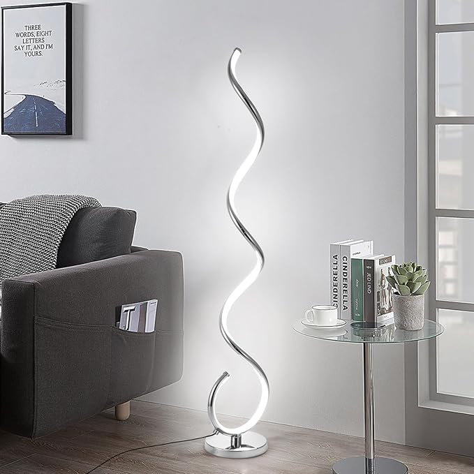 ADISUN LED Modern Floor Lamp for Living Room, Spiral Floor Lamp for Bedroom, 48W Dimmable Floor Lamps for Living Room Office Dining Room-Silver Remote Control