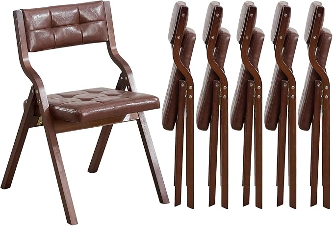 6-Pack Folding Dining Chairs with Cushion,Faux Leather Padded Foldable Dining Chairs,Portable Wooden Folding Chairs for Dining Rooms Kitchen Wedding and Party Indoor Brown