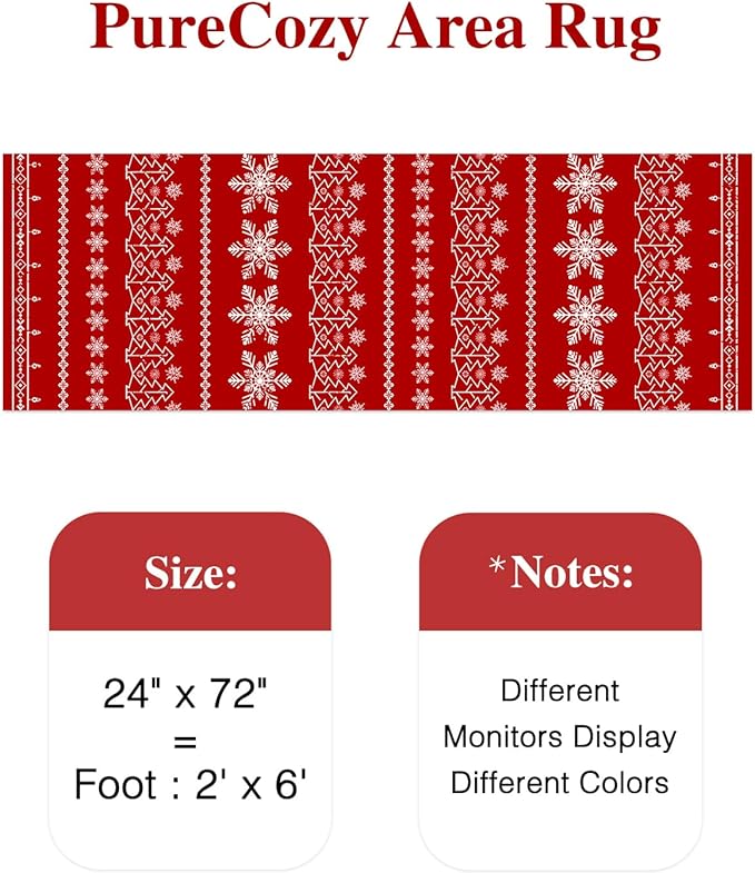 Christmas Runner Rug 2x6 Red Washable Carpet Xmas Snowflake Holiday Decor Kitchen Non Slip Soft Low Pile Long Carpet Indoor Throw Rug Laundry Room Living Room Bedroom Dining Room