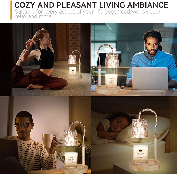 Candle Warmer Lamp with 3 Bulbs, Adjustable Height Dimmable Candle Warmer with Timer, Compatible with Large Jar Candles, Candle Lamp with Charming Gift Box for Her/Him